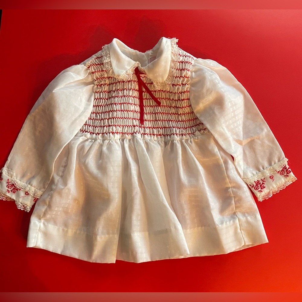 Vintage White and Red Smocked Child’s Dress